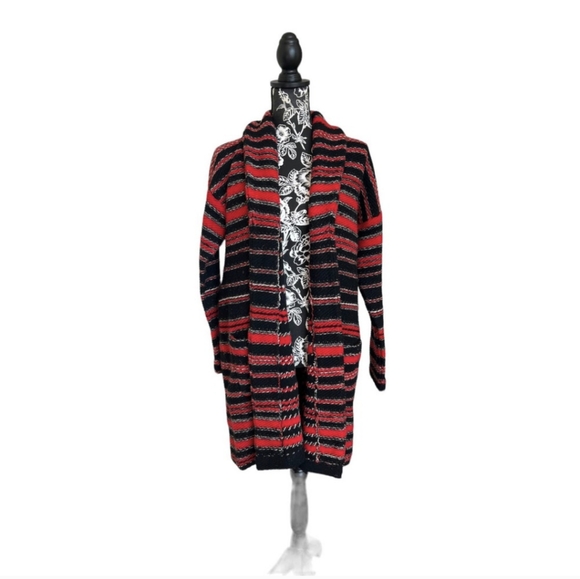 Ralph Lauren Cardigan Black Stripe Long Sleeve Open Front Wool Sweater - Picture 2 of 4